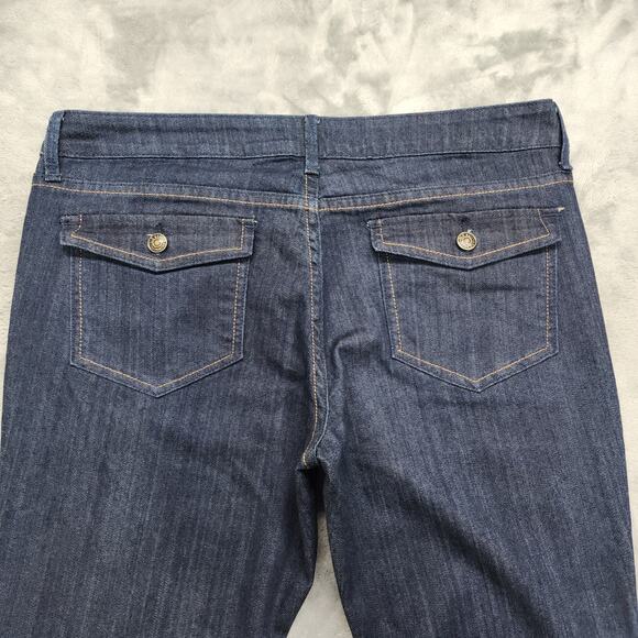 Old Navy Jeans Womens 12 Blue Dark Wash Mid Rise Flare Leg Stretch Flap Pockets - Picture 4 of 13